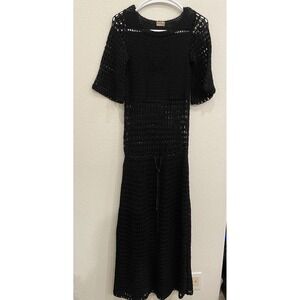 Les Copains Black Crochet Dress Sundress Lined Beach Resortwear Vacation